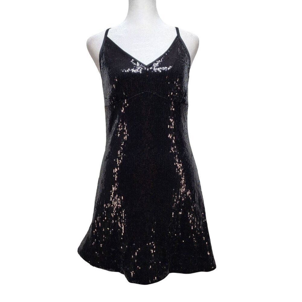 Black Sequin Sleeveless Cocktail Mini Dress WOMENS By Meetjen Size M